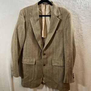 Vintage Arnold Palmer Wool Tweed Wood Button Blazer 39L Tailored In USA